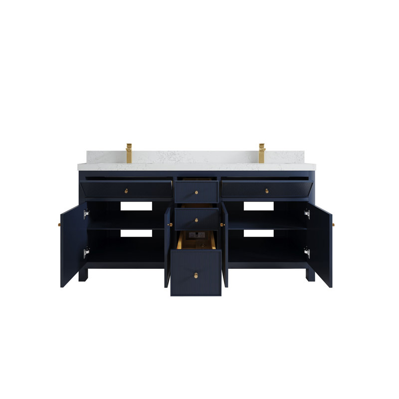Ensemble de meuble-lavabo double 72 ", Quartz Empira, Marine