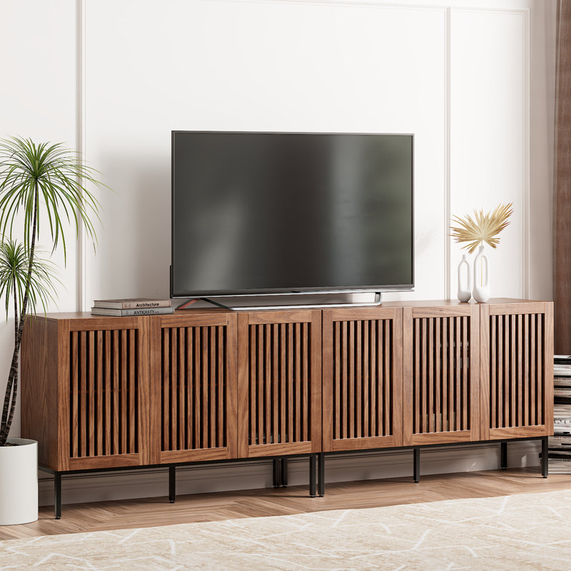 Farmhouse Tv Stand For Tvs Up To 100 Inch, 2 In 1 Entertainment Center Tv Console With Storage Cabinets And Metal Base