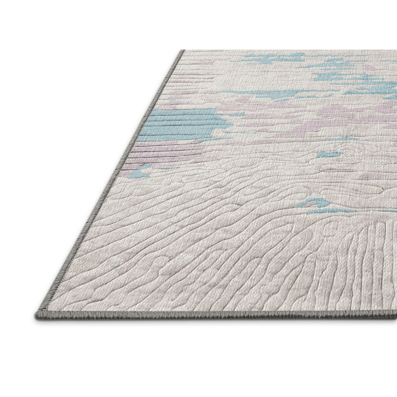 Machine Washable Gray Area Rug, Round 3'