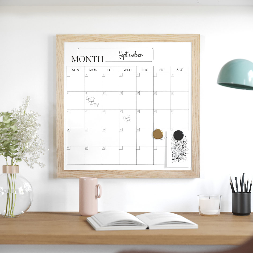 Thomas Martha Stewart Magnetic Monthly Calendar Dry Erase Board with Woodgrain Frame, Dry Erase Marker, and 2 Magnets Martha Stewart Frame 
