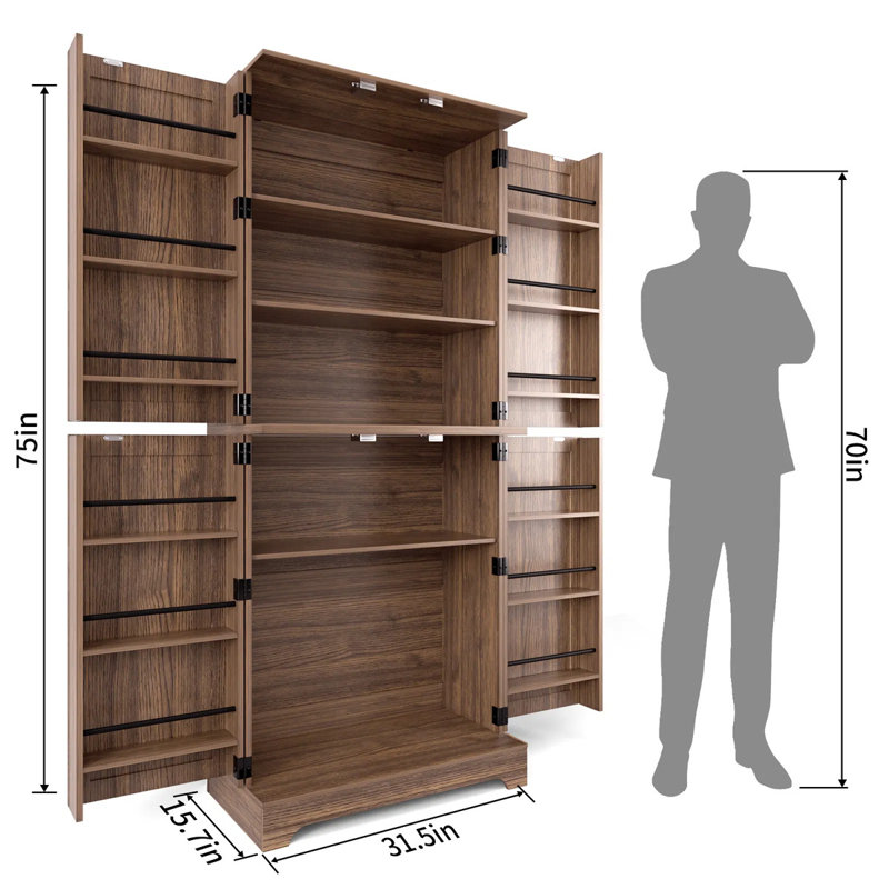 Armoire de rangement de 75 pouces de hauteur avec portes de grange, garde-manger en bois rustique avec tiroir et tablettes réglables, armoire de salle à manger