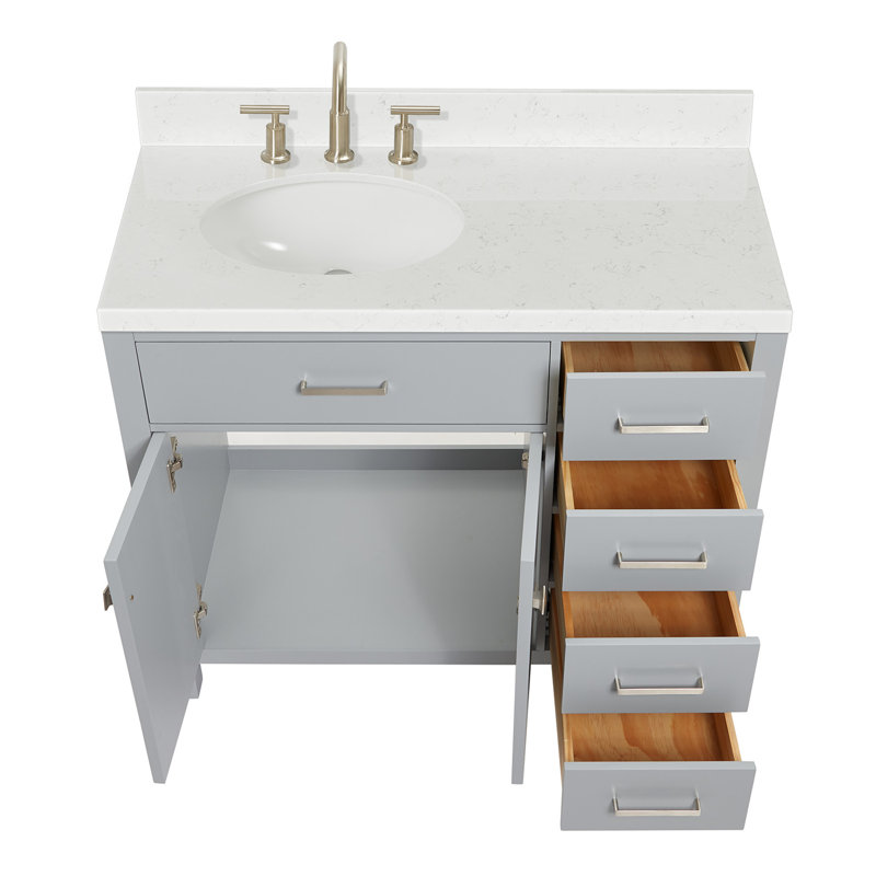 Ensemble de meuble-lavabo simple Macnair avec quartz Carrara blanc, Ovale, Gris, 42"