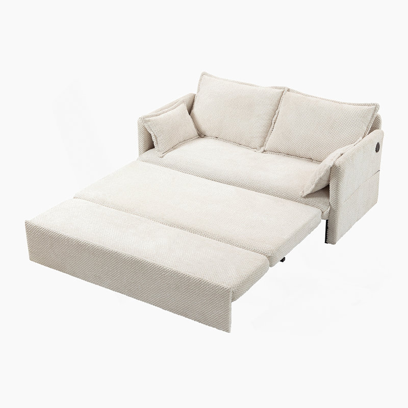 Canapé-lit convertible polyvalent avec rangement latéral et ports de charge perfectionnés pour toutes les pièces, Blanc