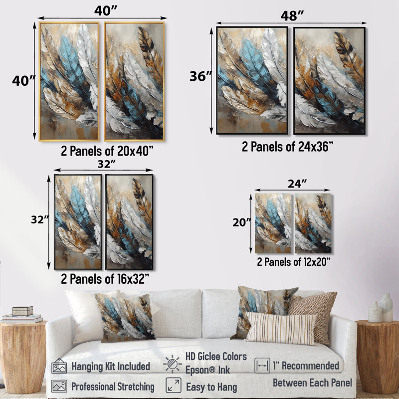 «Gold Feather Extravaganza II», art mural moderne doré, 40" H x 40" W, Impression encadrée flottante, Gold