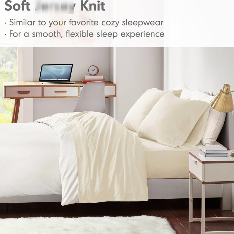Drap pour grand lit en mélange de coton - Confort toutes saisons doux et respirant, Crème
