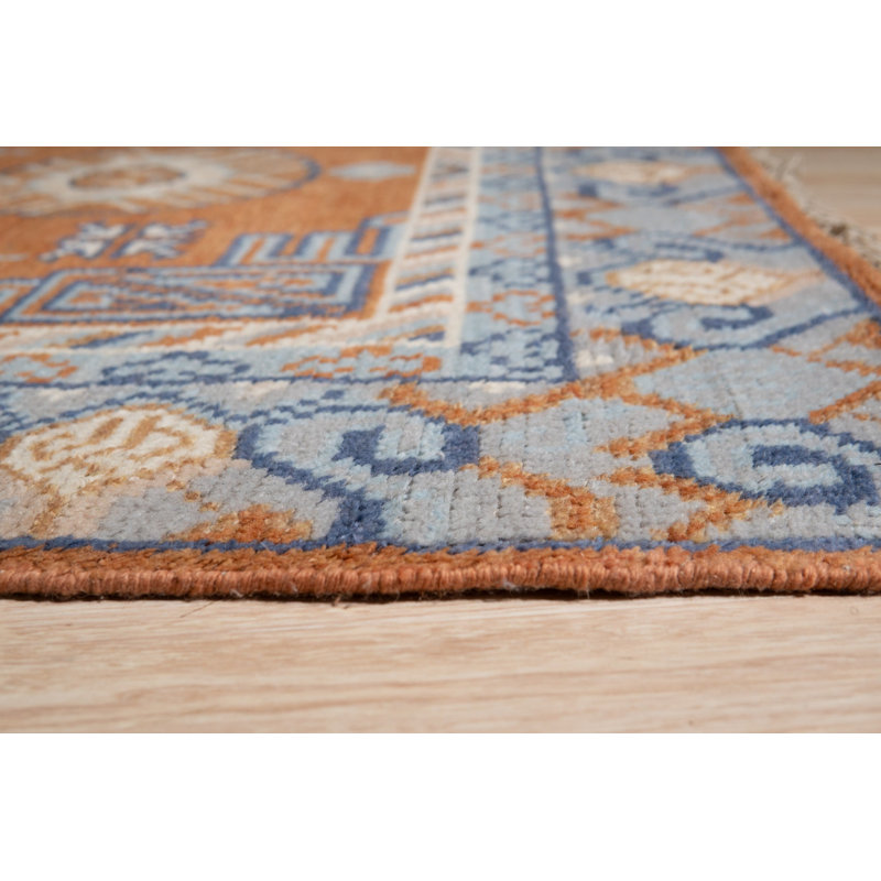 Tapis à motif géométrique abstrait moderne en laine noué à la main Coral, 8 pi x 10 pi