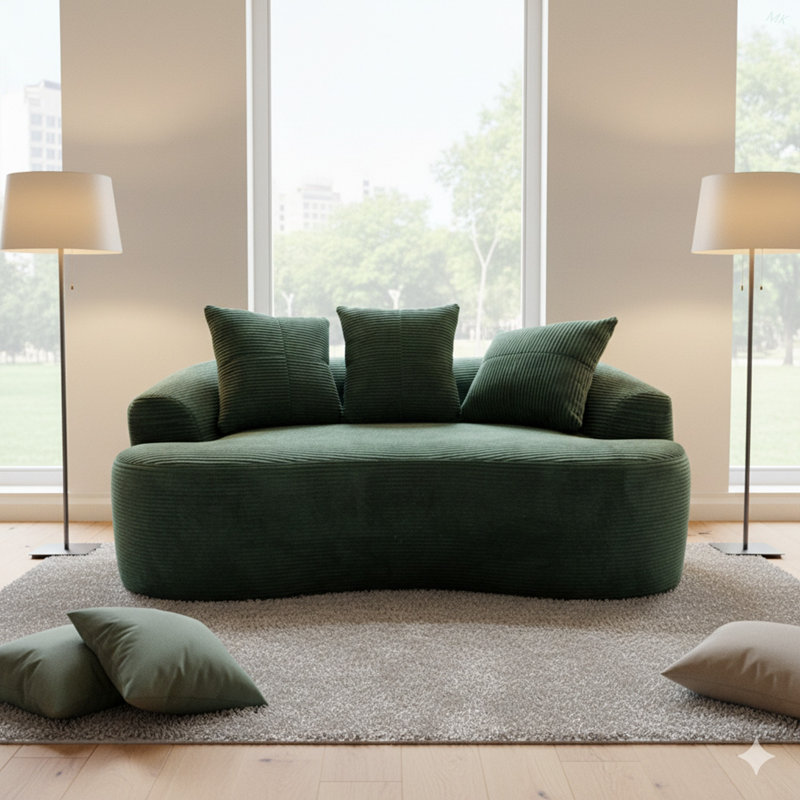 Causeuse incurvée 65,35 po avec coussins à ressorts ensachés pour siège moelleux, petit espace avec 3 coussins décoratifs, aucun assemblage requis
