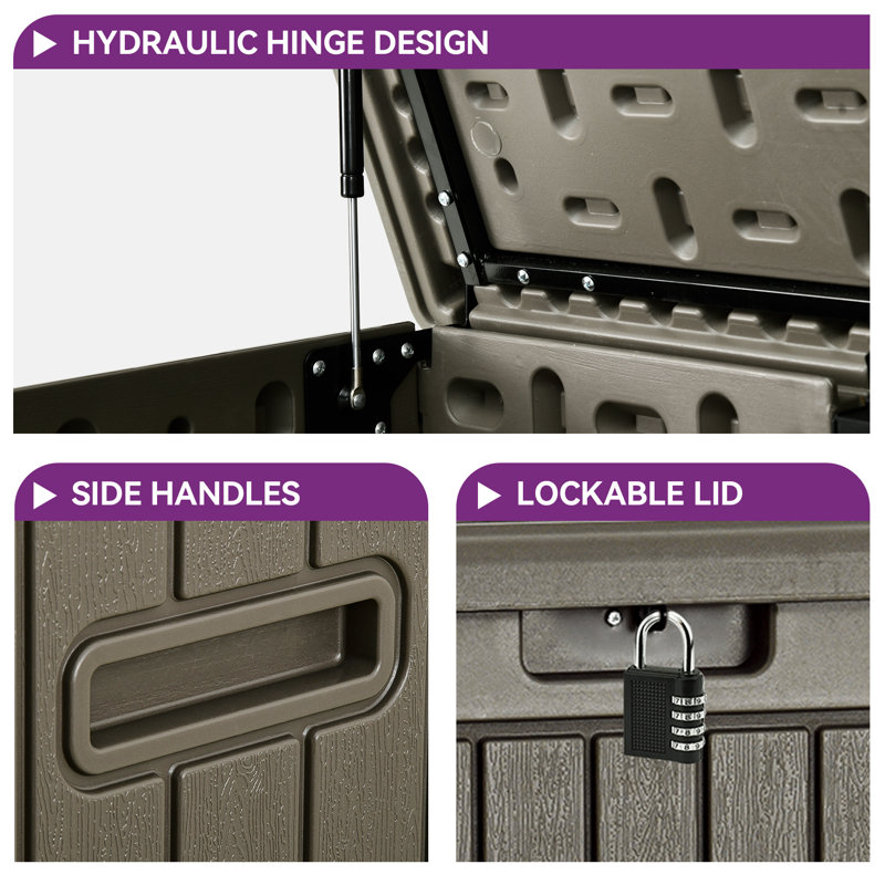 Balconera 330 Gallons Water Resistant Resin Lockable Deck Box, Gray