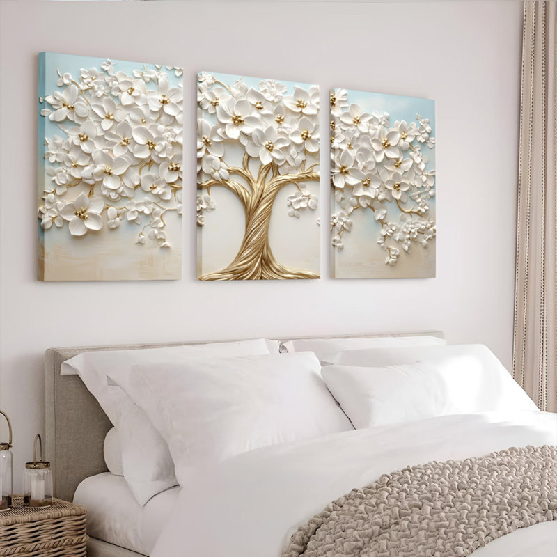 Ensemble de 3 impressions florales sur toile tendue à l'huile sur toile, 2030