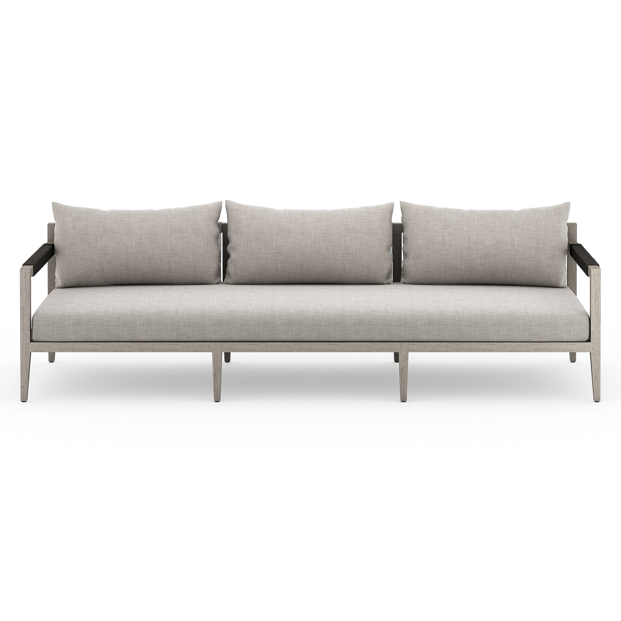 Nida 93'' Wide Teak Patio Sofa with Cushions, Weathered Gray, Stone Gray