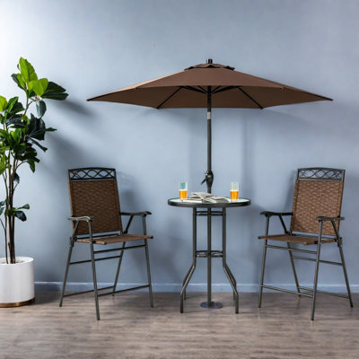 Portable Patio Bar Sets, Steel Glass Modern Compact Outdoor Dining