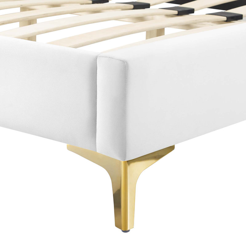 Lit plateforme en velours Peyton Performance, Blanc, Complète