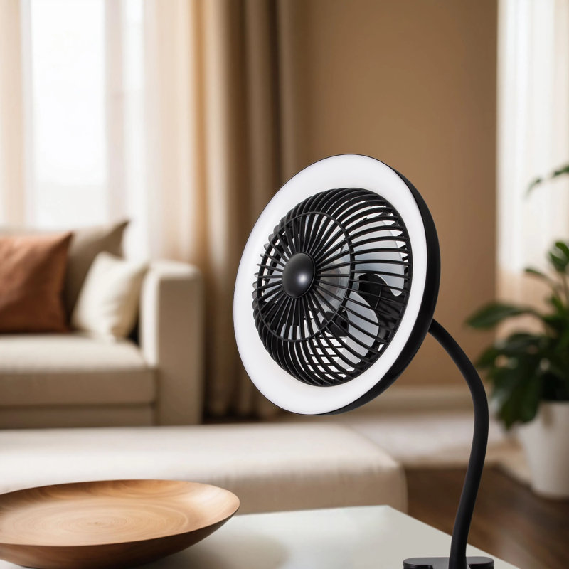 Rechargeable 3 Speed Clip-On Fan With LED Dimmable Ring Light By, Matte Black