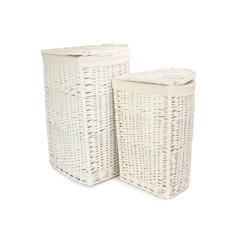 Wicker 2 Piece Laundry Basket Set, White Wash