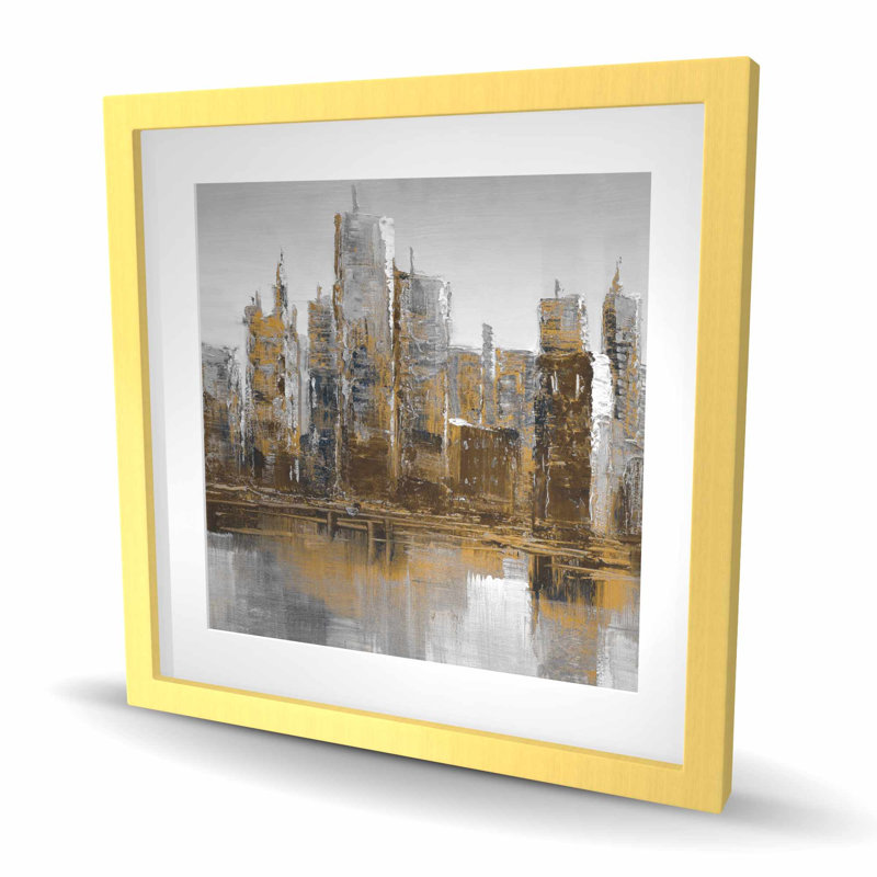 Paysage urbain gris et jaune - formes de villes, impression encadrée