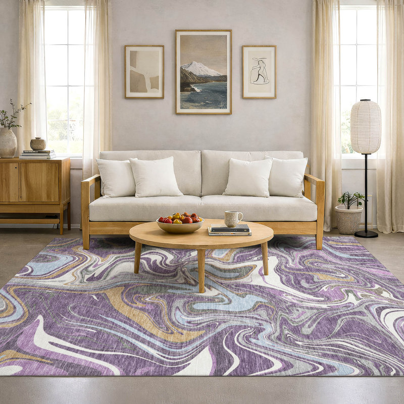 Premium Machine Washable Mayfield AMF2395 Abstract Rug, 8' x 10', Purple
