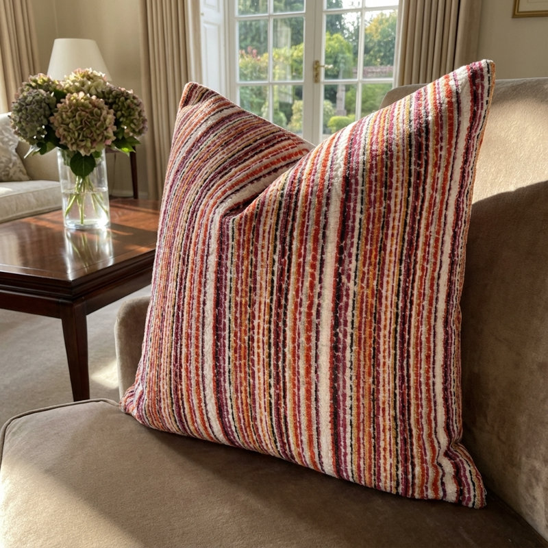Berry Crush Striped Linen Reversible Throw Pillow, 12" x 25"