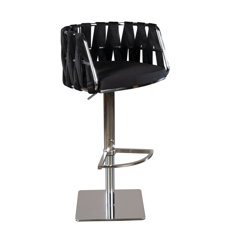 Piedmonte Swivel Adjustable Height Bar Stool – Modern Weaved Back Design with Adjustable Seat, Silver, Black