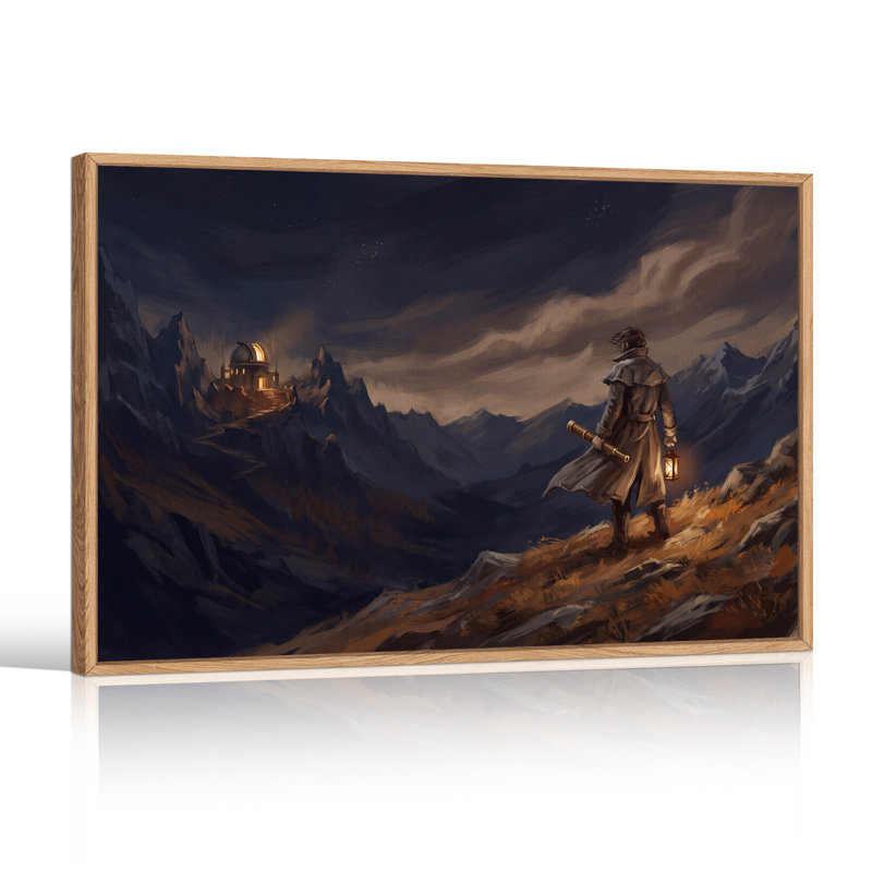 Explorateur avec lanterne près de l'observatoire de montagne - Toile murale d'Halloween, H 18 po x l 24 po
