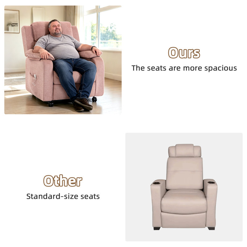 Chenille Power Recliner Chair With Wheels, Adjustable 90°-165° Reclining Sofa With Side Pocket, For Living Room Bedroom
