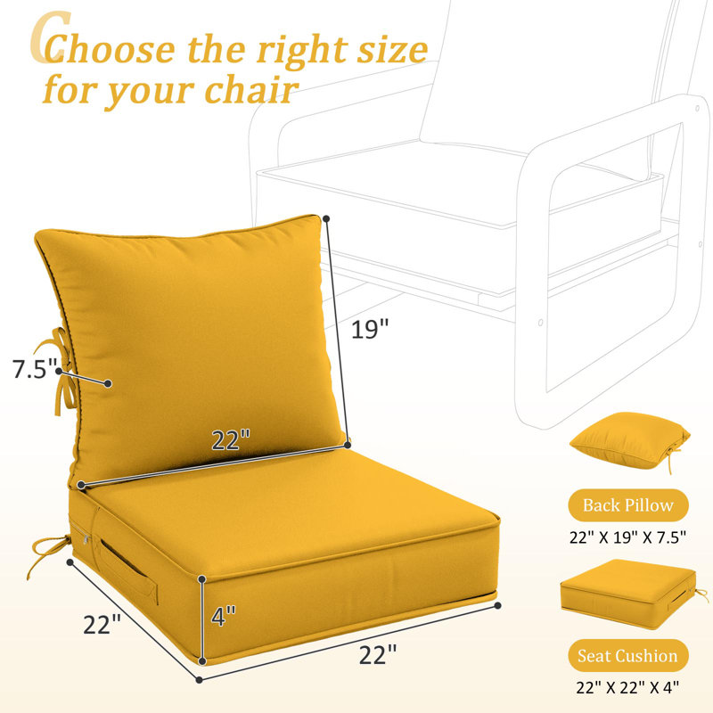 Ensemble de coussins de siège d'extérieur Wynee, 4", Jaune, L 22 po x P 22 po