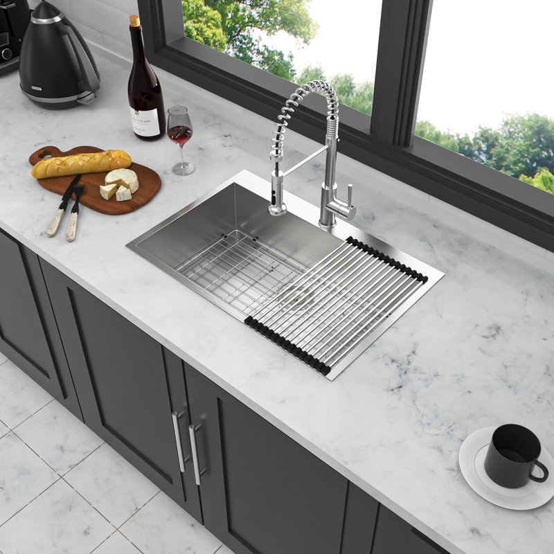 Évier de cuisine encastrable 33 po x 22 po x 9 po à simple cuve en acier inoxydable de calibre 16 | Idée de cadeau