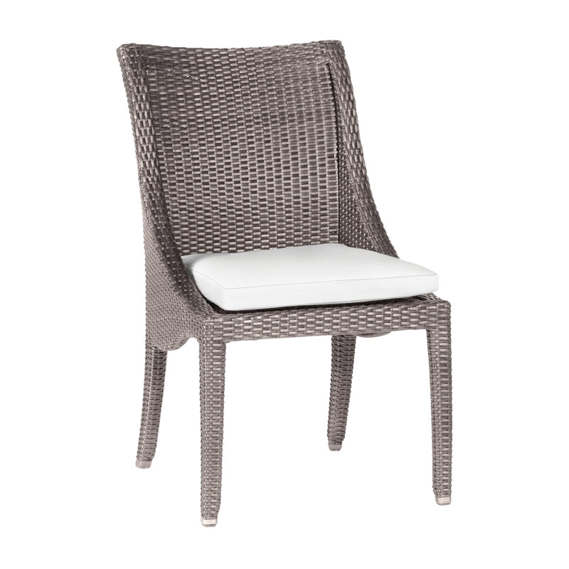 Athena Patio Dining Side Chair with Cushion, Oyster, Rollo Lace, No Welt