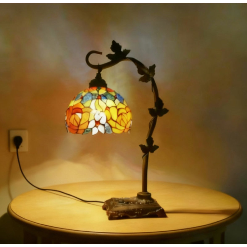 Belle lampe de chevet en mosaïque en verre coloré Tiffany, Brun