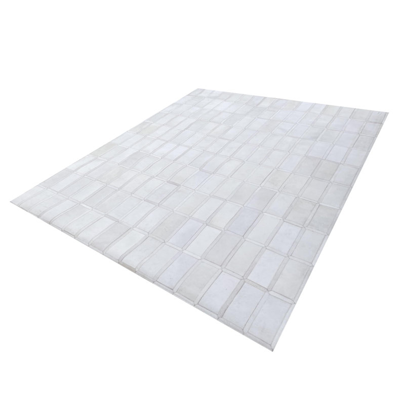 Tapis moderne en peau de vache à motif géométrique en peau de vache beige 10 x 13 pieds Patchwork