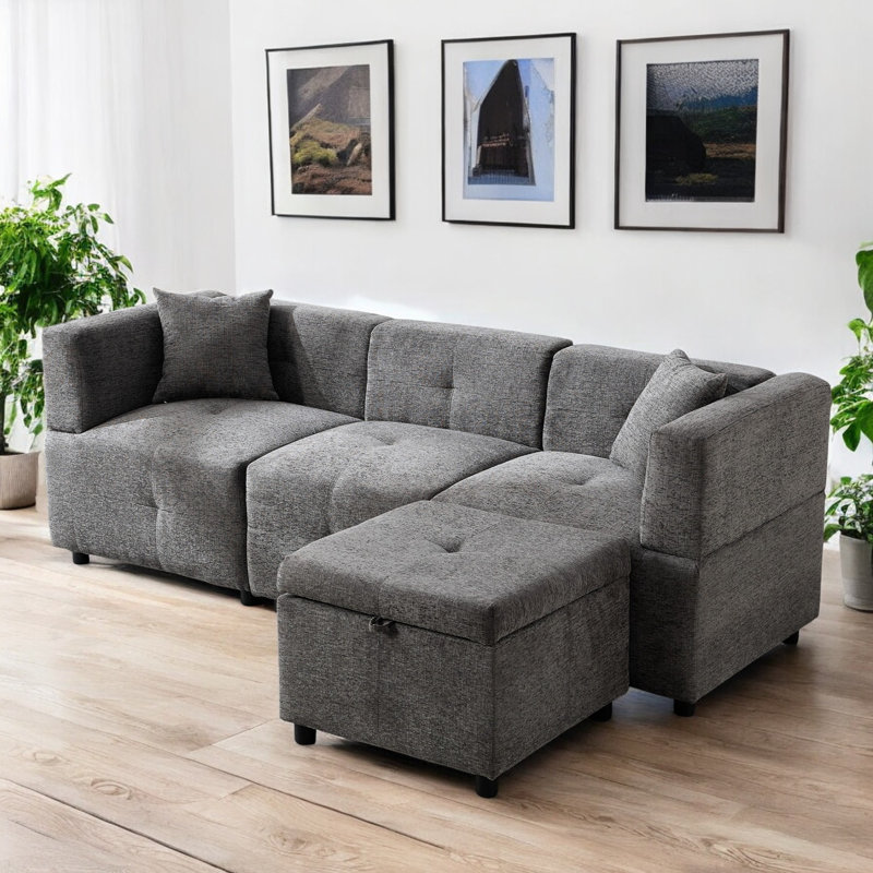 4 Seater Fabric Sofa, Gray