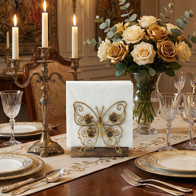 Butterfly Tabletop Napkin Holder, Antique Gold Finish