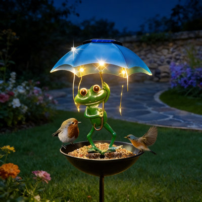 Mangeoire solaire en métal pour grenouille, décoration de jardin extérieur pour pelouse de patio