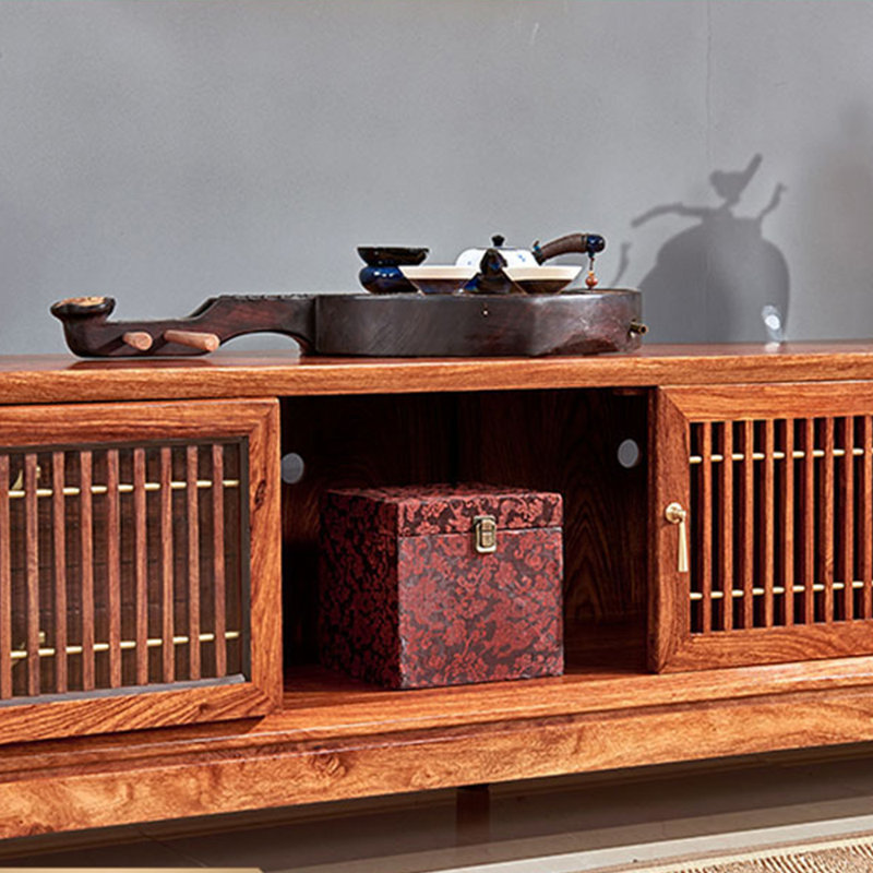 Meuble télé moderne et minimaliste en bois massif pour le rangement, H 20,47 po x L 77,95 po x l 17,72 po