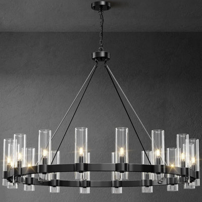 Dhmendar 48" W 16-Light Glass Wagon Wheel Chandelier