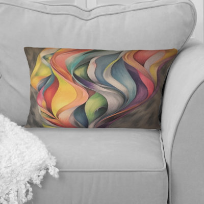Vintage Colorful Pastel Leaves Watercolor Gray I - Abstract Painting Printed Throw Pillow