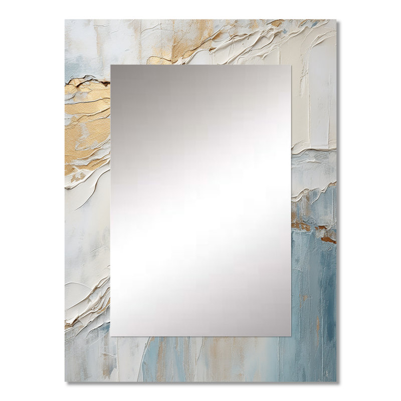 Minimalism Beige And Grey Wave Horizon II - Coastal Large Wall Mirror, Beige Unique Mirror, Printed Metal Art, 32" x 24"