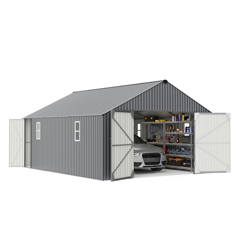 16 Ft. W X 20 Ft. D Metal Shed Outdoor Garage With Double Doors