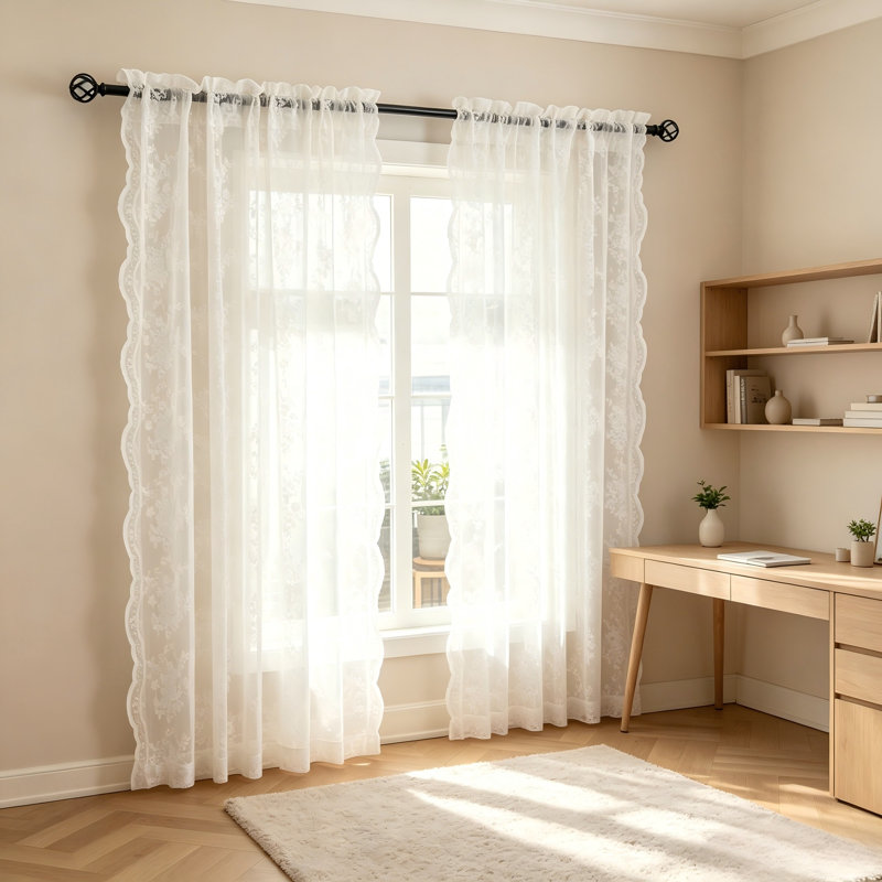 Rideaux rétro en dentelle ivoire, 52"W x 54"L