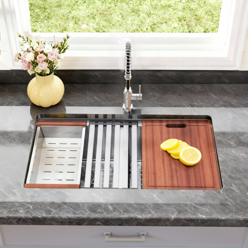 32'' Double Bowl Stainless Steel Undermount Workstation Kitchen Sink, Stainless Steel