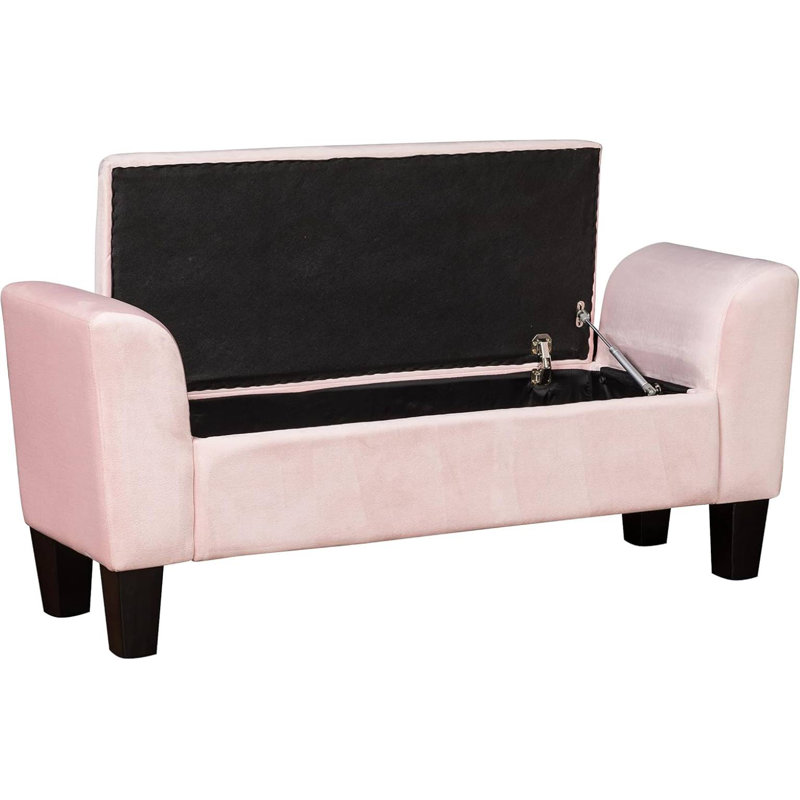 Banc avec rangement Ellesef, Velours rose
