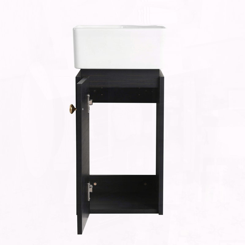 12 Inch Small Bathroom Vanity with Sink – Wall Mounted – Black Chestnut