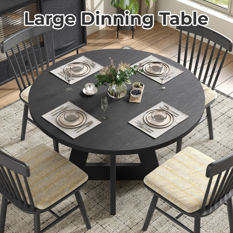 43.3"-61.1" Extendable Round Dining Table with Hidden Storage & Cross Base, Seats for 4-6,Kitchen Dining Table for Dining Room