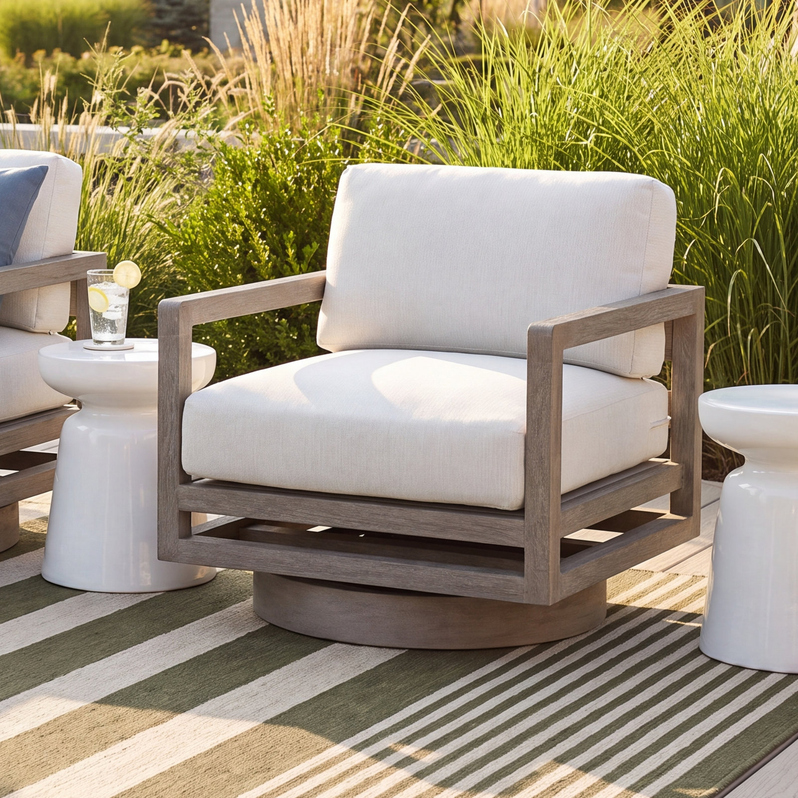 Tanah Swivel Teak Outdoor Lounge Chair