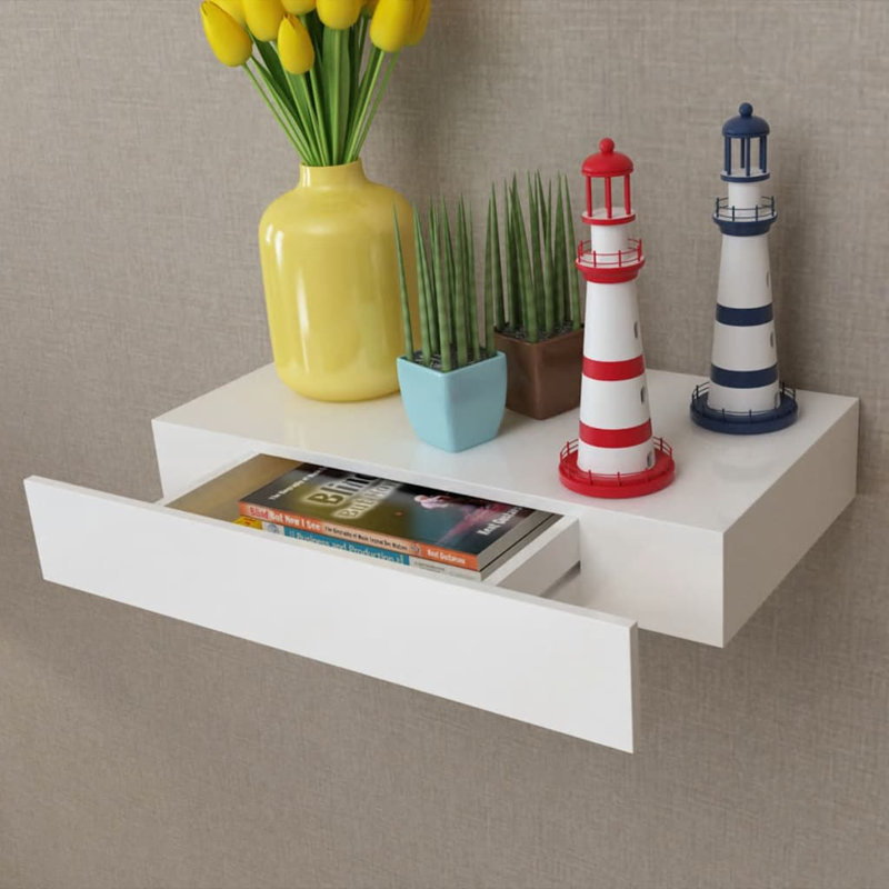 Wall Shelf Floating Shelf with Drawer Display Shelf for Books DVDs, 3.14" H x 18.89" W x 9.84" D