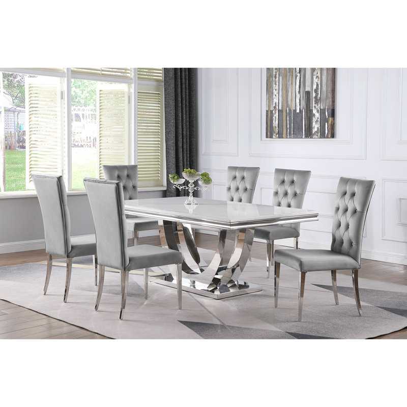 7-piece Rectangular Dining Table Set, 7, Gray