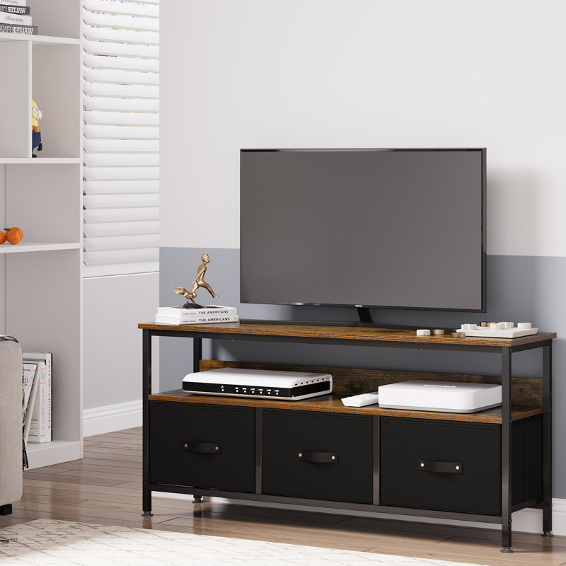 TV Stand for TVs up to 55", Retro color palette black cloth draw