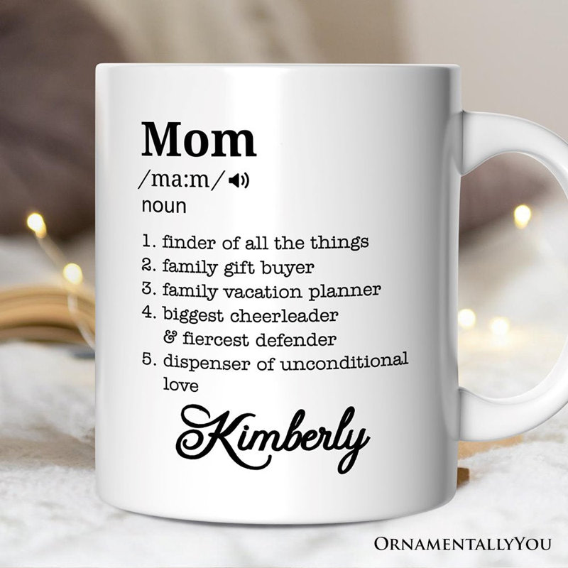 Tasse définition maman, cadeau de fête des Mères amusant avec nom personnalisé