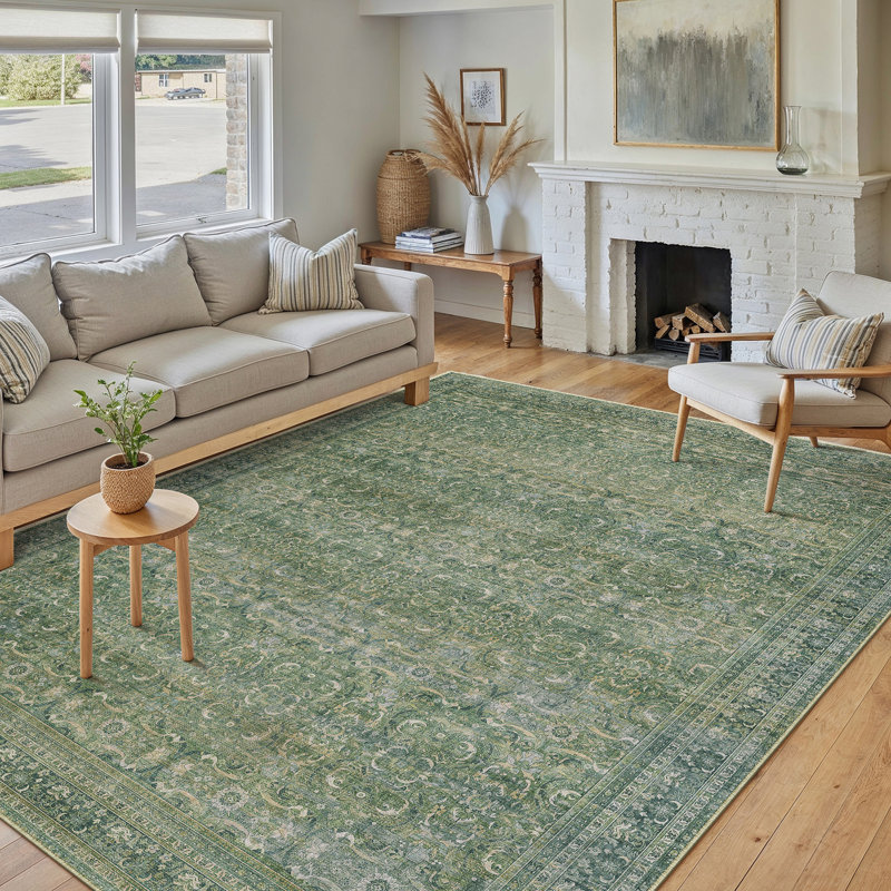 Amber Machine Washable Vintage Flora Area Rug with Non-Slip Backing, Rectangle 8' x 10'