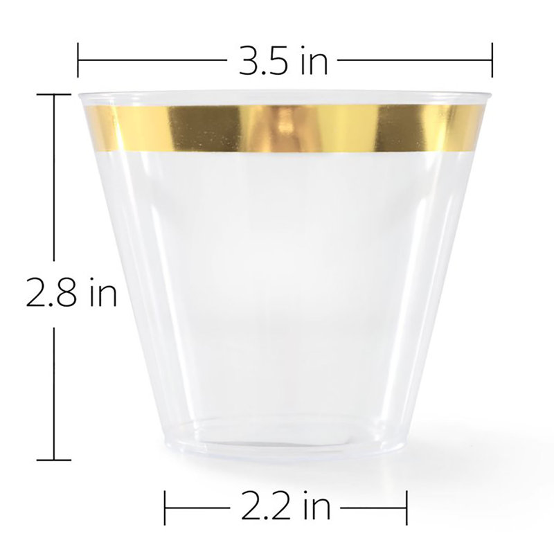 Ensemble de 100 tasses de fête jetables en plastique 9 onces avec rebord doré, tasses sans Bpa pour les mariages, fêtes et événements
