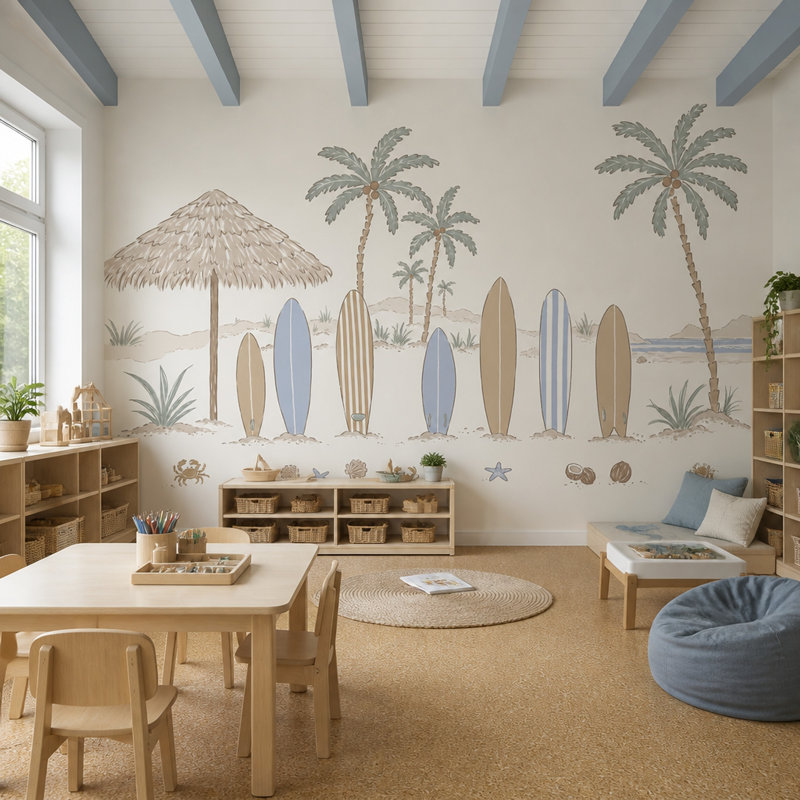 Papier peint bord de mer tropical, 120 po x 96 po, Texturé non collé